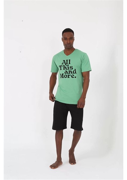 Erkek Kısa Kol Fıstık Yeşili Penye Şortlu Pijama Takımı fırsatları