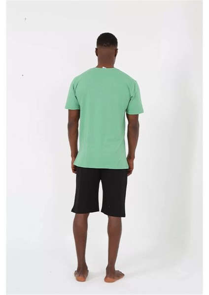 Erkek Kısa Kol Fıstık Yeşili Penye Şortlu Pijama Takımı