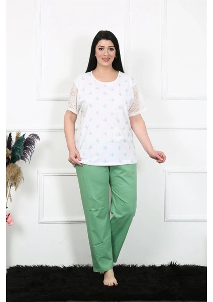 Kadın 5xl-6xl-7xl-8xl Büyük Beden Kısa Kol Pijama Takım Beyaz modelleri