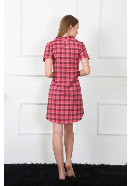 Kadın Dokuma Kumaş Önden Düğmeli Kırmızı Tunik Gecelik indirimleri