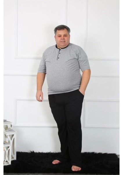 Büyük Beden Erkek Gri Penye Pijama Takım