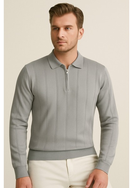 Erkek Polo Yaka Fermuarlı Kazak 6580
