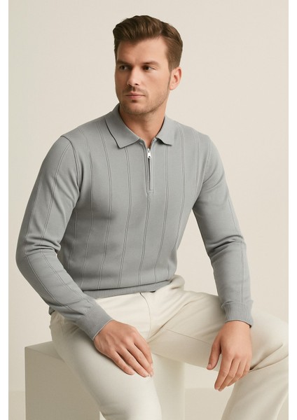 Erkek Polo Yaka Fermuarlı Kazak 6580 fırsatları