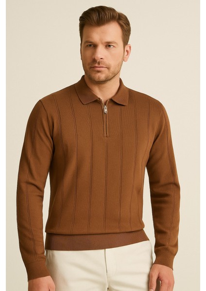 Erkek Polo Yaka Fermuarlı Kazak 6580