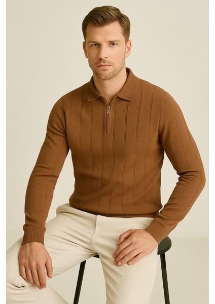 Erkek Polo Yaka Fermuarlı Kazak 6580 fırsatları