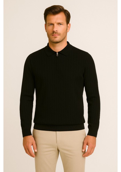 Erkek Polo Yaka Fermuarlı Kazak 1038