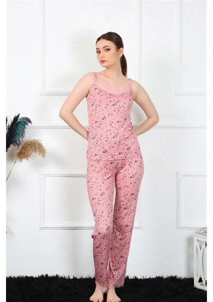 Kadın Ip Askılı Pudra Pijama Takım