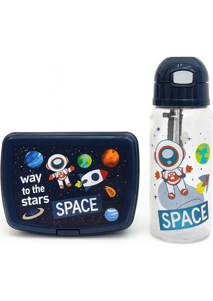 Desenli Beslenme Kabı ve Suluk Seti - 500 Ml, Okul ve Piknik Için, Lacivert fiyatları