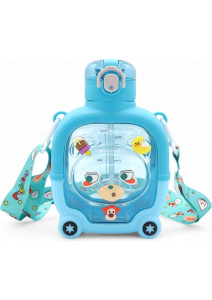 Sevimli Ayıcıklı Renkli Çocuk Suluk, Boyun Askılı, Bpa Içermez, Mavi