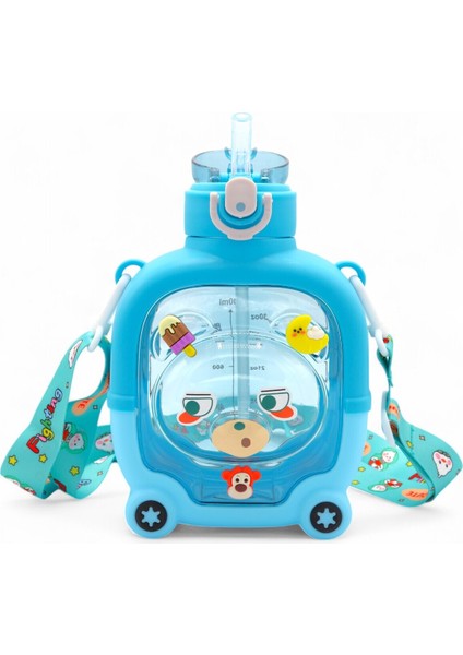 Sevimli Ayıcıklı Renkli Çocuk Suluk, Boyun Askılı, Bpa Içermez, Mavi fiyatları