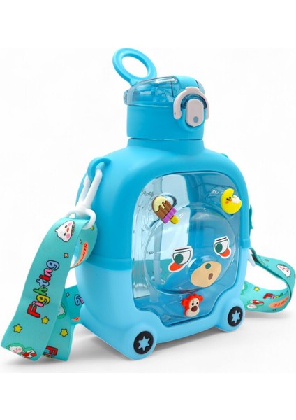 Sevimli Ayıcıklı Renkli Çocuk Suluk, Boyun Askılı, Bpa Içermez, Mavi modelleri