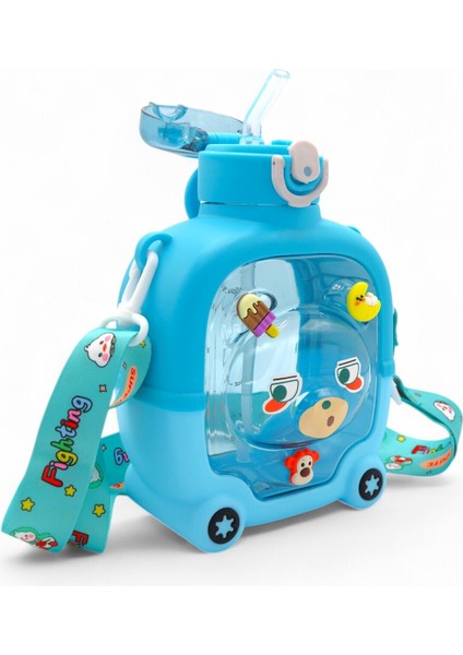 Sevimli Ayıcıklı Renkli Çocuk Suluk, Boyun Askılı, Bpa Içermez, Mavi fırsatları