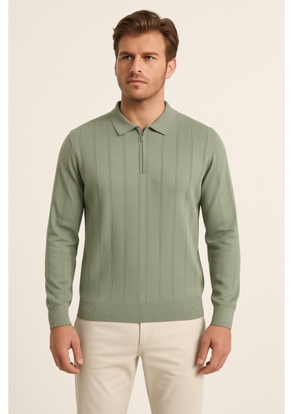 Erkek Polo Yaka Fermuarlı Kazak 6580