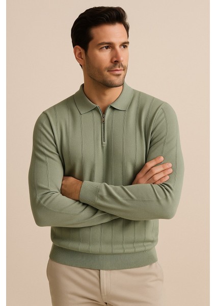 Erkek Polo Yaka Fermuarlı Kazak 6580 fiyatları