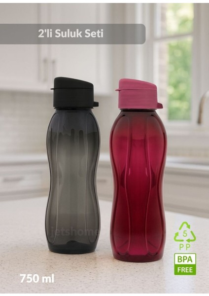 2’li 750 ml Suluğu Seti, Bpa Free, Kokusuz, Siyah ve Bordo, Öğrenci Için Ideal