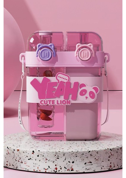 Renkli Çift Bölmeli Okul Çocuk Suluk, Bpa Içermez, Boyun Askılı, Çift Içimli