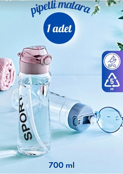 Gri Polikarbon Pipetli 700 ml Sızdırmaz Sporcu ve Okul Su Şişesi fiyatları