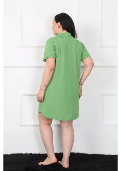 Büyük Beden Penye Düğmeli Yeşil Tunik Gecelik fırsatları