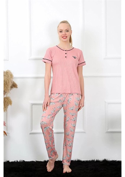 Kadın Gül Kurusu Kısa Kol Pijama Takım