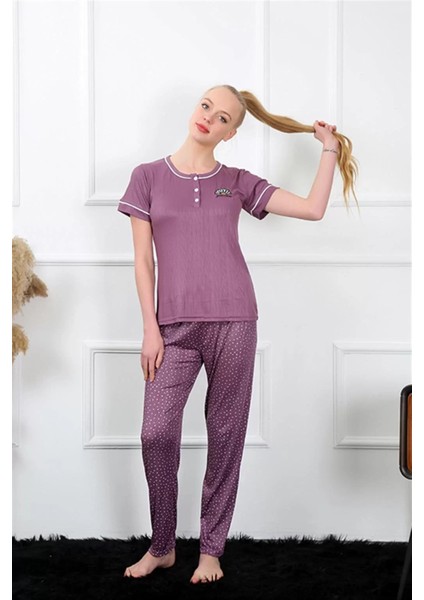 Kadın Mürdüm Kısa Kol Pijama Takım modelleri