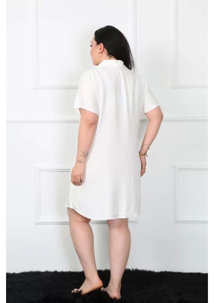 Büyük Beden Dokuma Düğmeli Beyaz Tunik Gecelik fırsatları