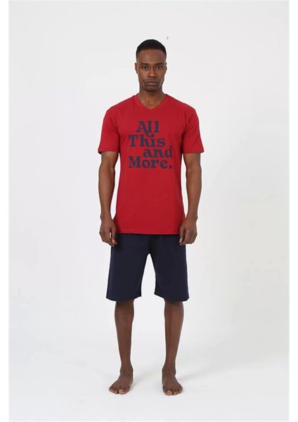 Erkek Kısa Kol Bordo Penye Şortlu Pijama Takımı