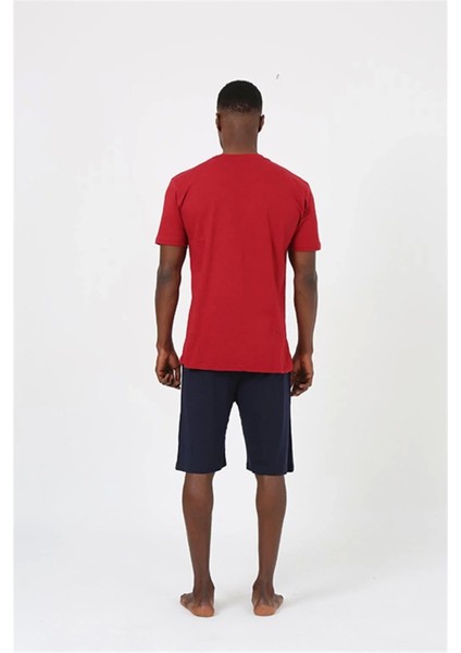 Erkek Kısa Kol Bordo Penye Şortlu Pijama Takımı