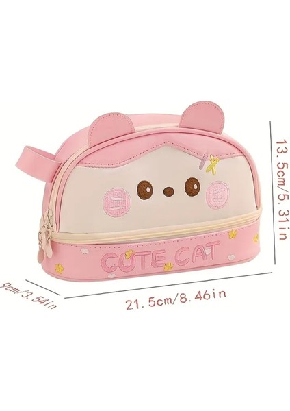 Sevimli Gri Kedi Desenli Büyük Kapasiteli Suni Deri Kalem Kutusu modelleri