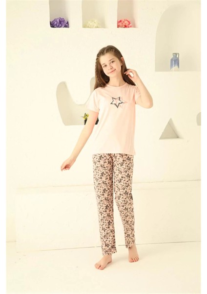Kız Çocuk Pamuk Kısa Kollu Pijama Takımı Somon fiyatları