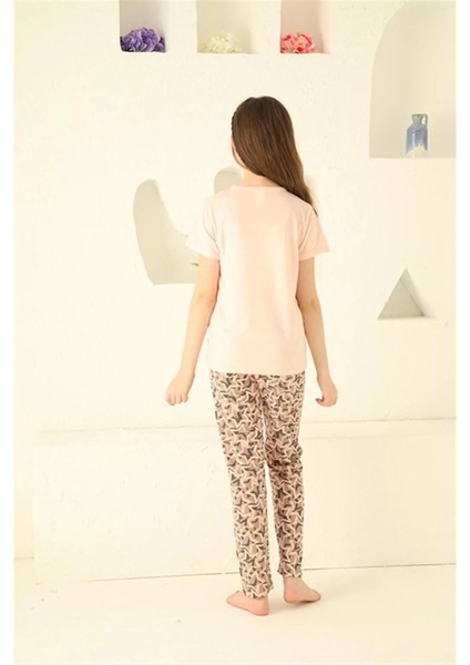 Kız Çocuk Pamuk Kısa Kollu Pijama Takımı Somon indirimleri