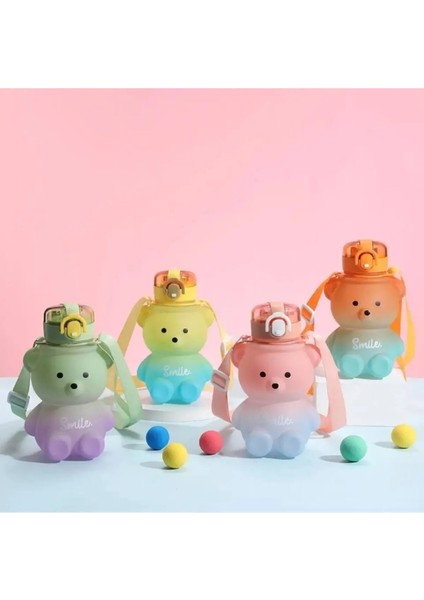 Çocuklar Için Renkli Ayıcık Tasarımlı 800 ml Su Şişesi, Bpa Içermeyen Suluk