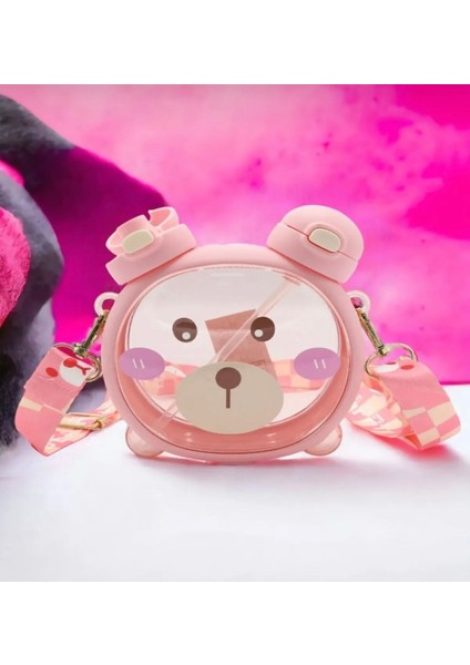 Sevimli Ayıcık Tasarımlı Çocuk Suluk, Pipetli ve Çift Kapaklı, Boyun Askısı ile Kullanım fiyatları