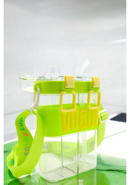 Yeşil Çift Bölmeli 900 ml Çocuk Suluk, Pipetli, Boyun Askılı, Pratik ve Şık Tasarım fırsatları