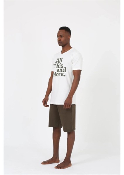 Erkek Kısa Kol Ekru Penye Şortlu Pijama Takımı indirimleri