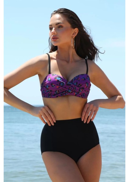Kadın Yüksel Bel Straplez Mor Bikini indirimleri
