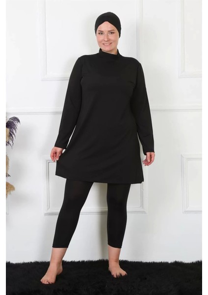 Tam Kapalı Büyük Beden Siyah Mayo