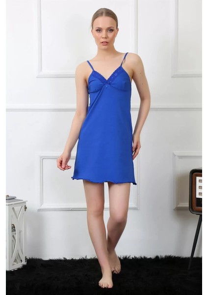 Kadın Ip Askılı Saks Penye Gecelik