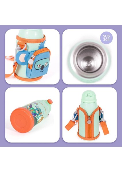 Yeşil Jungle Friends Çelik Çocuk Matara 550 Ml, Şık ve Sağlam Tasarım