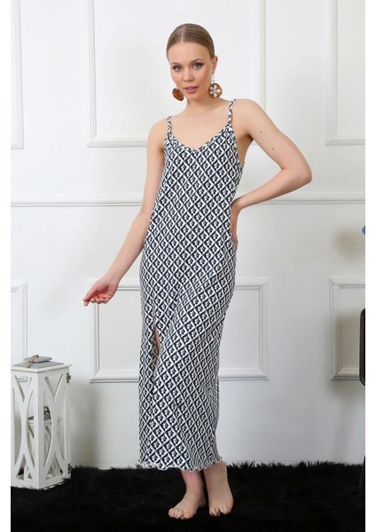 Kadın Ip Askılı Uzun Gecelik Lacivert