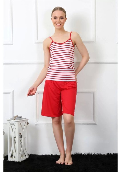 Kadın Ip Askılı Kapri Takım Kırmızı