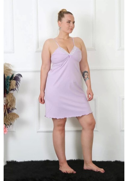 Kadın Lila Pamuklu Ip Askılı Büyük Beden Gecelik indirimleri