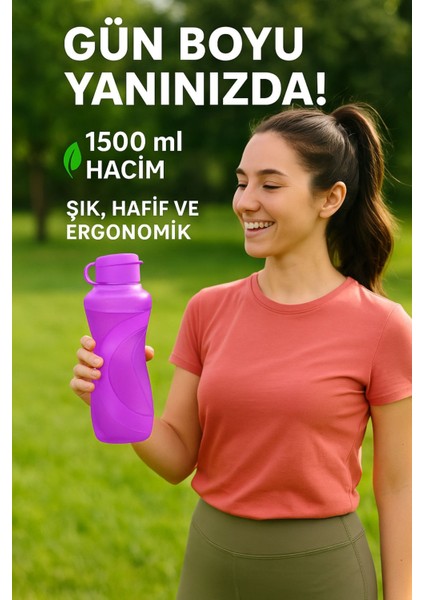 1500 ml Mor Su Şişesi, Okul, Spor ve Işyerine Uygun, Dayanıklı ve Şık Tasarım fiyatları