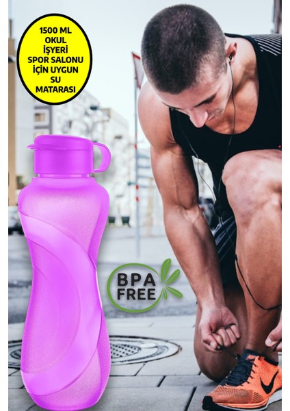 1500 ml Mor Su Şişesi, Okul, Spor ve Işyerine Uygun, Dayanıklı ve Şık Tasarım fırsatları