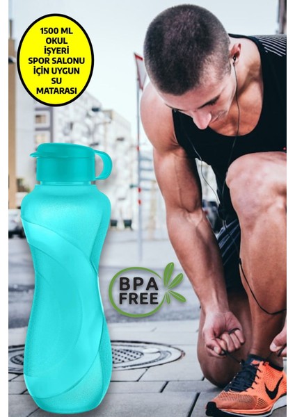 Turkuaz 1500 ml Su Şişesi, Spor, Okul ve Işyeri Için Uygun Suluk