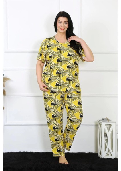 Kadın 5xl-6xl-7xl-8xl Büyük Beden Kısa Kol Pijama Takım Sarı fiyatları