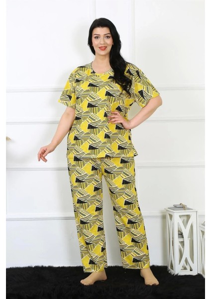 Kadın 5xl-6xl-7xl-8xl Büyük Beden Kısa Kol Pijama Takım Sarı fırsatları