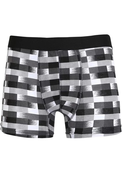 Erkek Penye Likralı Desenli Boxer Füme