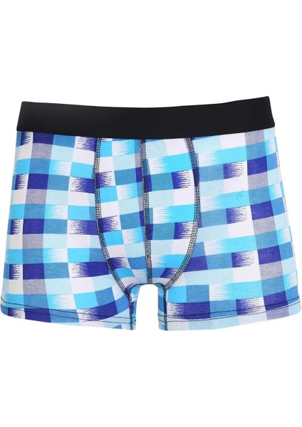 Erkek Penye Likralı Desenli Boxer Mavi