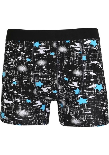 Erkek Penye Likralı Desenli Boxer Siyah