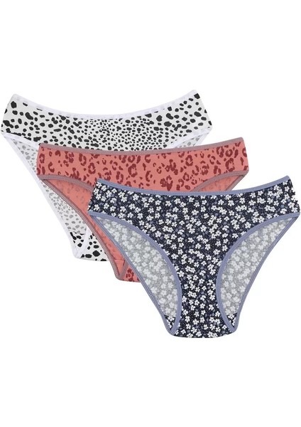 Kadın 3'lü Külot Lacivert - Gri - Somon